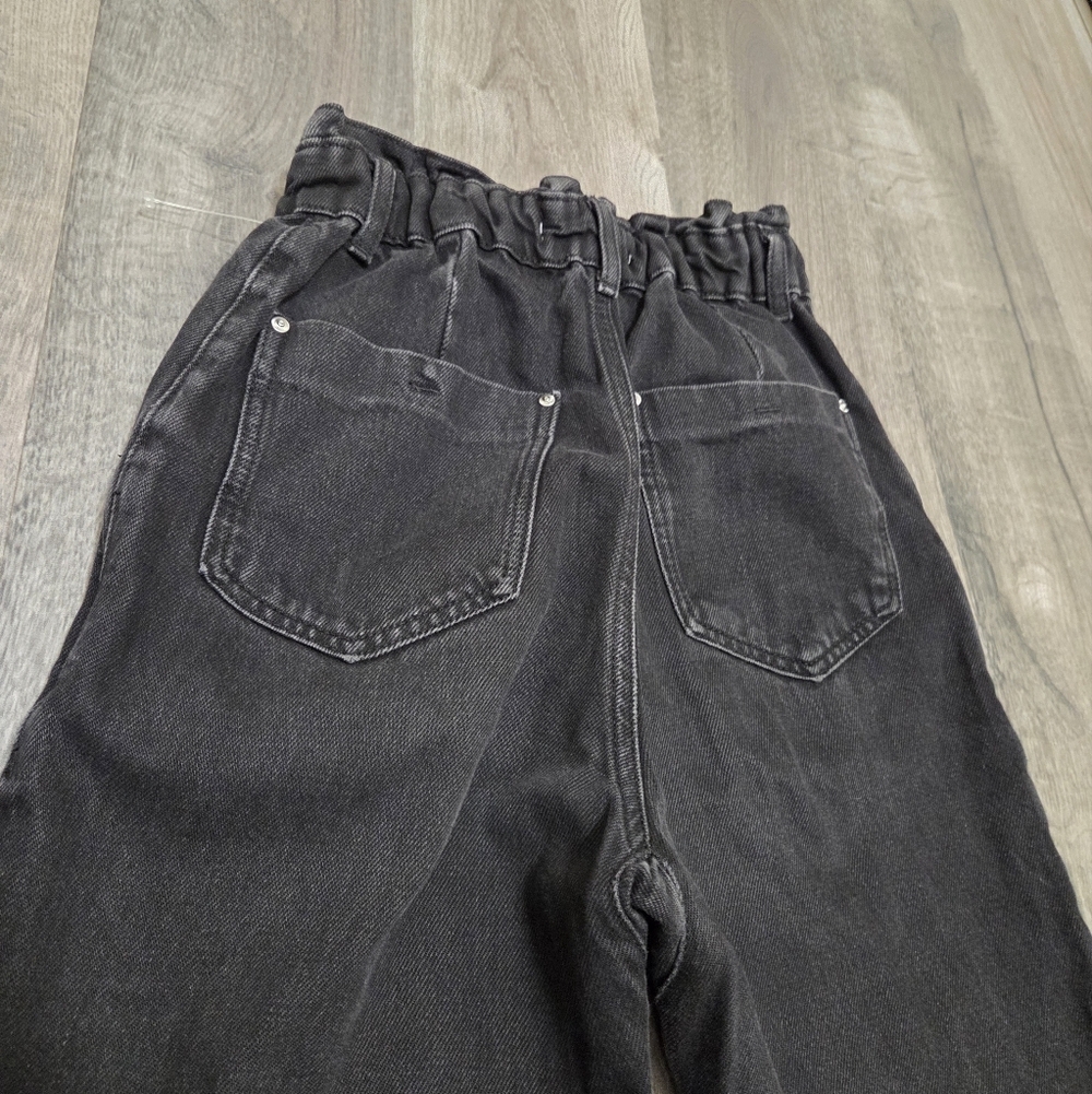 Zara Black High-Waist Jeans 100% Cotton Paperbag Waist Straight Leg Trendy Denim - Picture 7 of 12